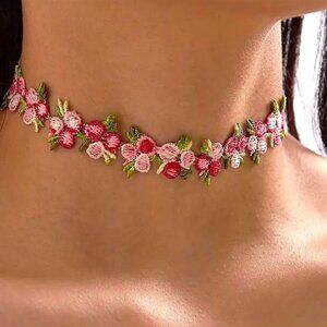 Necklace Flower Choker Embroidered Delicate Collar Simple Hippie Boho Trendy Fun